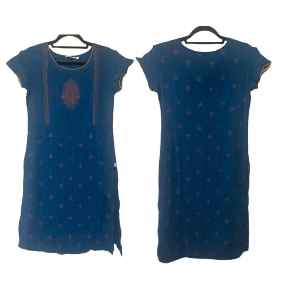 Karigari women's M deep turquoise gold trim kurta EUC